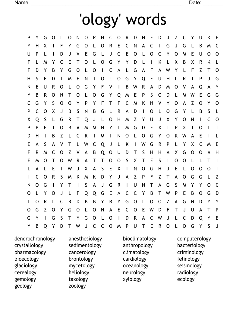 'ology' words Word Search