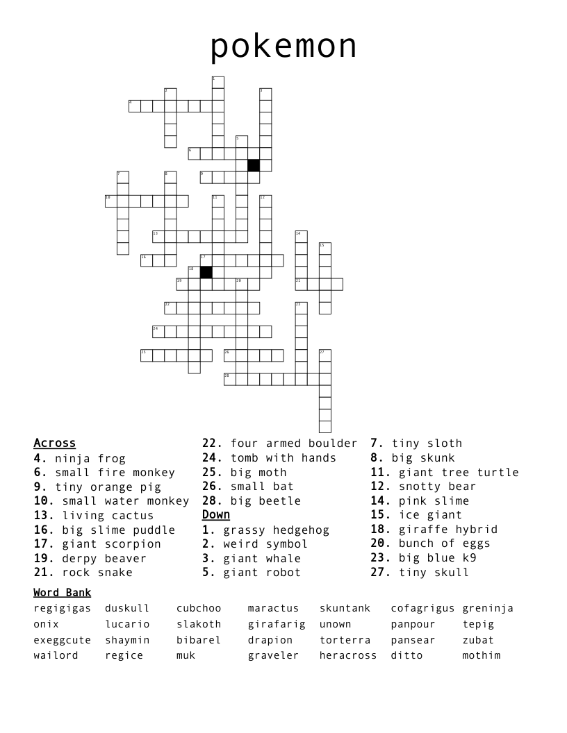 pokemon Crossword