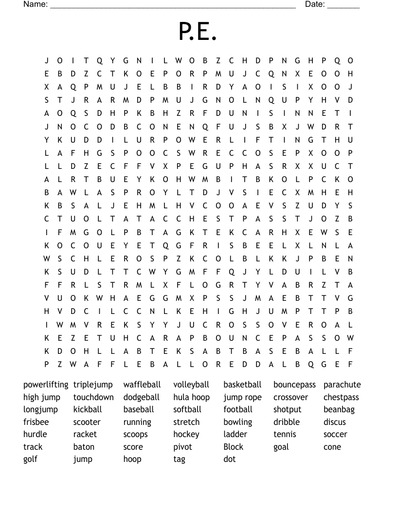 P.E. Word Search