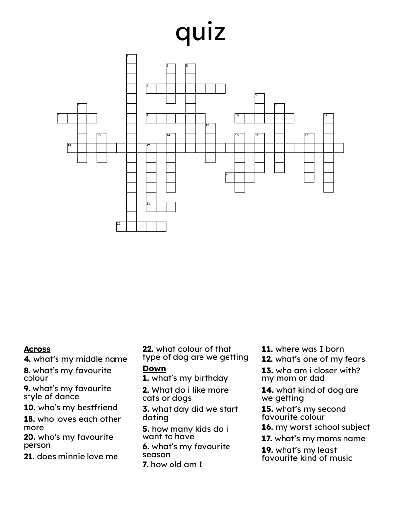 quiz Crossword