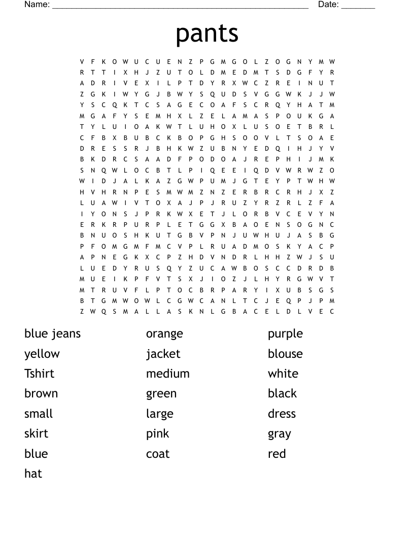 pants Word Search