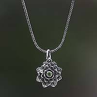 Peridot flower necklace, Sacred Green Lotus