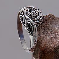 Sterling silver flower ring, Rainforest Bloom