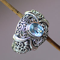 Blue topaz single stone ring, Heavenly Garden