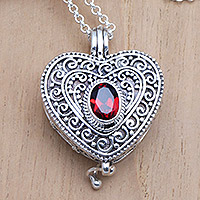 Garnet locket necklace, Always in my Heart