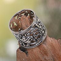 Sterling silver band ring, Tropical Rain Forest