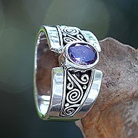 Amethyst single stone ring, Purple Karma