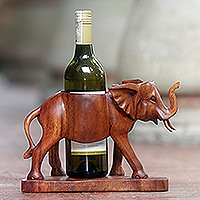 Wood wine bottle holder, Sumatran Elephant