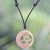 Bone and leather pendant necklace, Celtic Moon Star