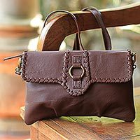 Leather shoulder bag, Coffee Brown Boho