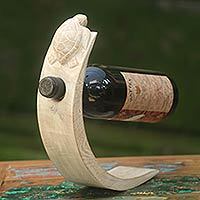 Wood wine bottle holder, White Turtle