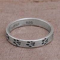 Sterling silver band ring, Paw Prints