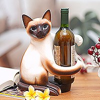 Wood wine holder, Siamese Cat Hug