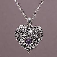 Amethyst heart locket necklace, Love Memento