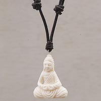 Bone pendant necklace, Peaceful as Buddha