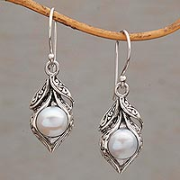 Cultured freshwater pearl dangle earrings, Moonlit Petals