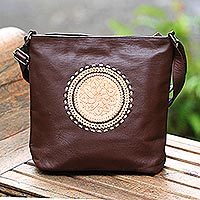 Leather shoulder bag, Lotus Carrier in Mahogany