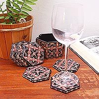 Batik wood coasters, Hexagon Batik (set of 6)