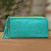 Leather clutch, Bintang Elegance in Turquoise