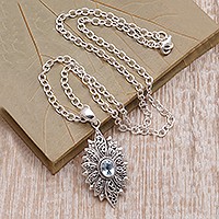 Blue topaz pendant necklace, Glittering Snowflake