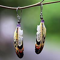 Amethyst and garnet dangle earrings, Delightful Feathers