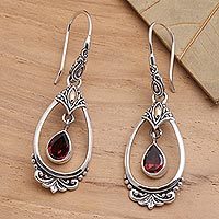 Gold-accented garnet dangle earrings, Victoriana