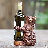 Wood wine bottle holder, Polar Bear Hug