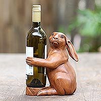 Wood wine bottle holder, Bunny Hug