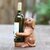 Wood wine bottle holder, 'Puppy Hug' - Handcrafted Suar Wood Dog Wine Holder