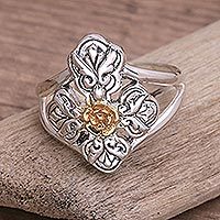 Gold accented sterling silver cocktail ring, Cross of Blooms