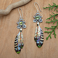 Peridot dangle earrings, Plumage of Fortune