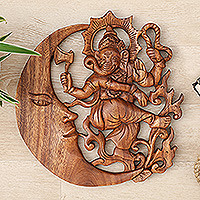 Wood relief panel, Lunar Ganesha