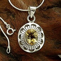 Citrine pendant necklace, Sun Halo