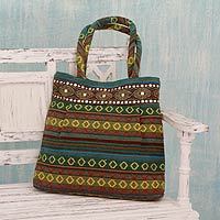 Cotton shoulder bag, Green Gujarat Glam