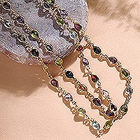 Gold plated multi-gemstone link necklace, Gemstone Romance