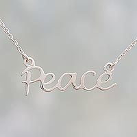 Sterling silver pendant necklace, Peace Mantra