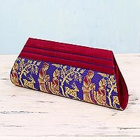 Silk clutch handbag, Royal Love in Red and Blue