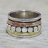 Sterling silver meditation spinner ring, Paved Road