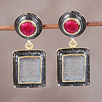 Gold accented ruby and labradorite dangle earrings, Graceful Gems