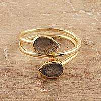 Gold plated labradorite wrap ring, Golden Aurora