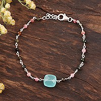 Chalcedony and tourmaline pendant bracelet, Colorful Combo