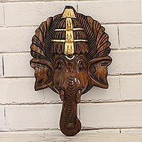 Wood wall sculpture, Handsome Ganesha