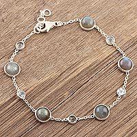 Labradorite and blue topaz station bracelet, Majestic Mist