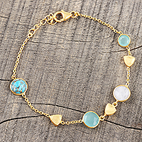 Gold plated multi-gemstone station bracelet, Golden Glamour