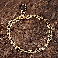 Gold plated smoky quartz charm bracelet, Golden Power