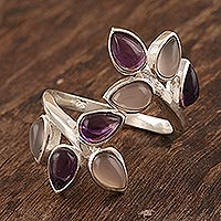 Amethyst and rose quartz cocktail ring, Leafy Glory