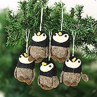 Wool felt ornaments, Penguin Charm (set of 5)