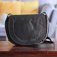 Leather sling bag, Sing Softly in Black