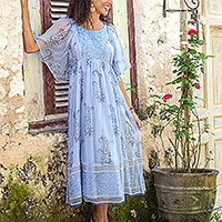 Block-printed long dress, Elegant Entrance