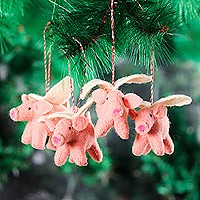 Wool felt ornaments, When Pigs Fly (set of 4)